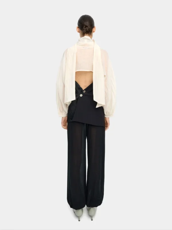 Cropped Crinkled Puff-Sleeve Blouse