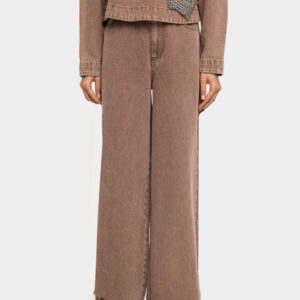 Wide-Leg Cotton Denim Trousers – Pink
