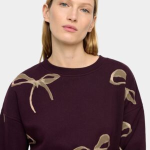 Printed Bow Cotton Sweatshirt – Bordeaux