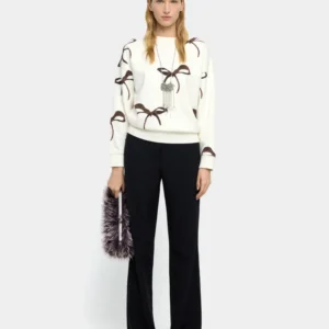 Printed Bow Cotton Sweatshirt – White