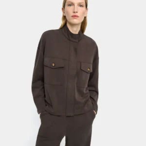 High-Neck Sweatshirt with Lapels – Brown