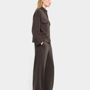 Plain Straight Trousers with Elastic Waist – Brown