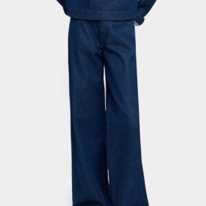 Wide-Leg Cotton Denim Trousers – Blue