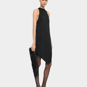 Black Asymmetric Halter Knit Mini Dress