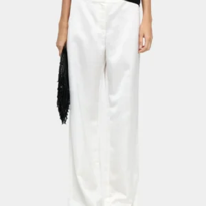 Fluid Mid-Rise Straight Trousers with Back Darts – White