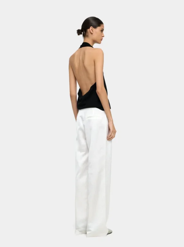 Fluid Mid-Rise Straight Trousers with Back Darts – White