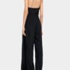 Crinkled Jumpsuit with Fringed Hem Detail – Black