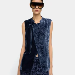 Jacquard Mandarin- Collar Long Top