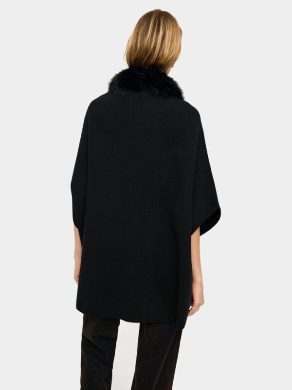 Contrast-Edge High-Neck Poncho – Khaki