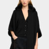 Contrast-Edge High-Neck Poncho – Khaki