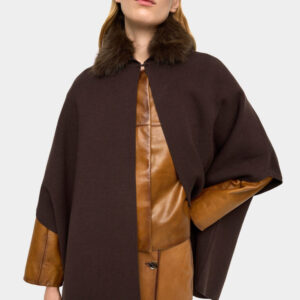 High-Neck Buckle Poncho – Bordeaux