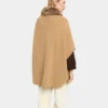 Beige High-Neck Poncho with Buckle