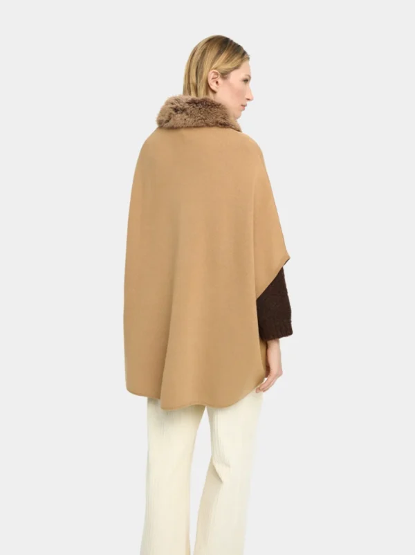 Beige High-Neck Poncho with Buckle