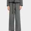 Knit Flare Trousers with Elastic Waist – Grey