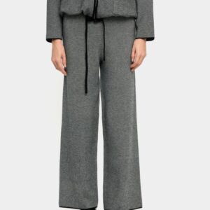 Knit Flare Trousers with Elastic Waist – Grey