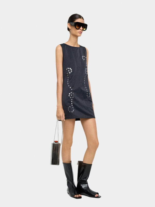 Black Shimmer Crinkled Mini Dress