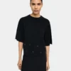 Eyelet Detail Short-Sleeve Knit Sweater – Black