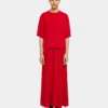 Eyelet Detail Short-Sleeve Knit Sweater – Red