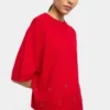 Eyelet Detail Short-Sleeve Knit Sweater – Red