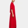 Eyelet Detail Short-Sleeve Knit Sweater – Red