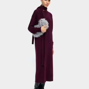 Blue Knit Midi Dress with Removable Scarf