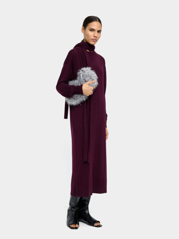Blue Knit Midi Dress with Removable Scarf