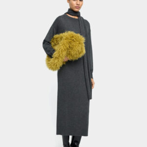 Dark Green Knit Midi Dress with Removable Scarf