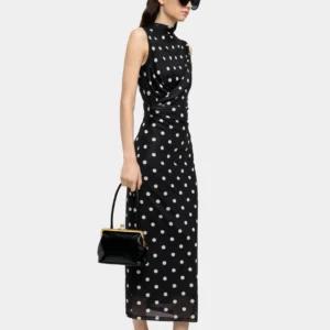 Draped Polka Dot Fitted Maxi Dress