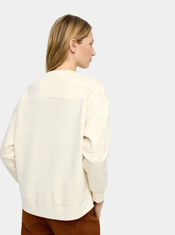 Embroidered Bow Cotton Sweatshirt – White