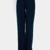 Fluid Straight-Cut Trousers with Ribbed Pockets – Navy