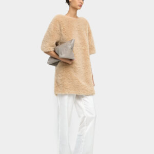 Beige Leather-Effect Sheepskin Mini Dress