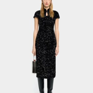 Black Fitted Sequin Midi Dress