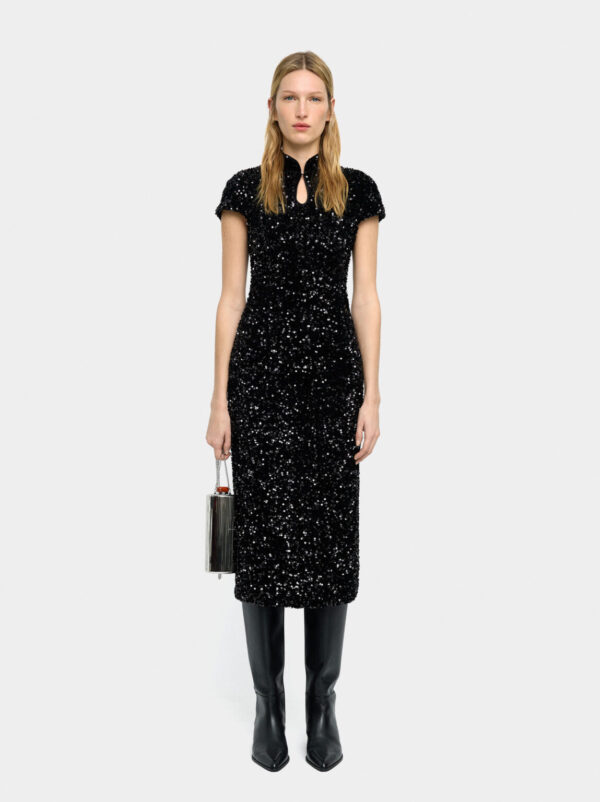Black Fitted Sequin Midi Dress