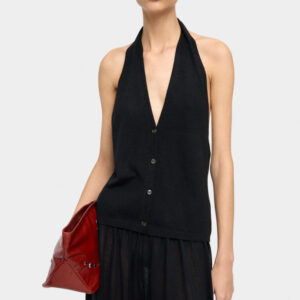 Halter Vest-Style Knit Top with Buttons