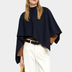 Brown Wool-Blend Buckle Poncho