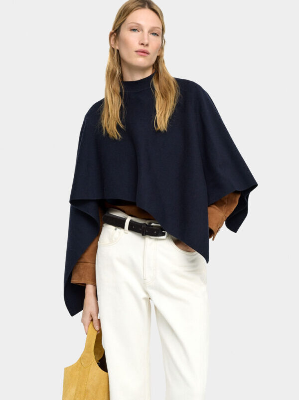 Brown Wool-Blend Buckle Poncho