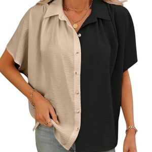 Women's Polycotton Oversized Shirt Korean Casual Short Sleeve Regular Fit Top|