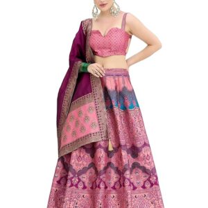 PURVAJA Women's Kanjiwaram Semi-Stitched Lehenga choli