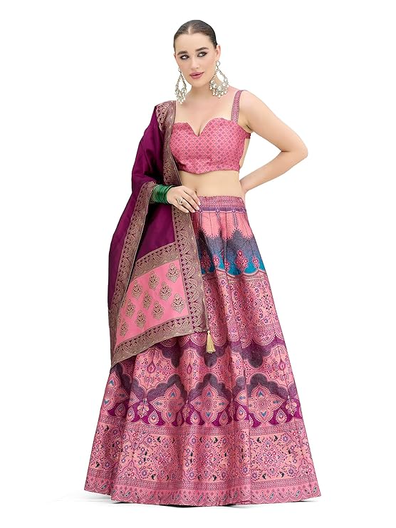 PURVAJA Women's Kanjiwaram Semi-Stitched Lehenga choli