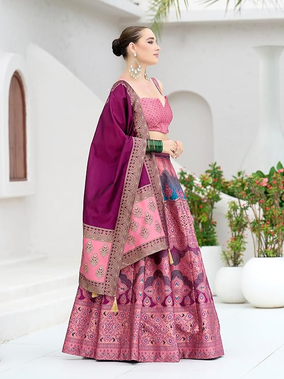 PURVAJA Women's Kanjiwaram Semi-Stitched Lehenga choli