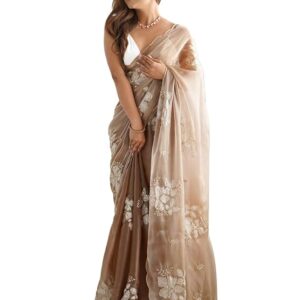 Women's Jimmychoo Embroidery Work Saree With Unstitched Blouse Piece