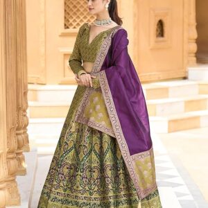 PURVAJA Women's Kanjiwaram Semi-Stitched Lehenga choli
