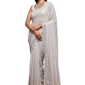 Women's Georgette Heavy Sequins Work Heavy Saree with Blouse (Latest-Sequins-Party-Saree