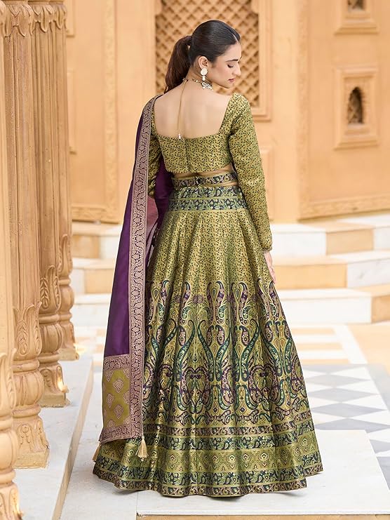 PURVAJA Women's Kanjiwaram Semi-Stitched Lehenga choli