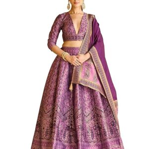PURVAJA Women's Kanjiwaram Semi-Stitched Lehenga choli