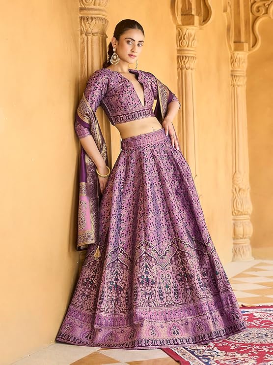 PURVAJA Women's Kanjiwaram Semi-Stitched Lehenga choli