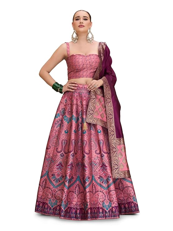 PURVAJA Women's Kanjiwaram Semi-Stitched Lehenga choli