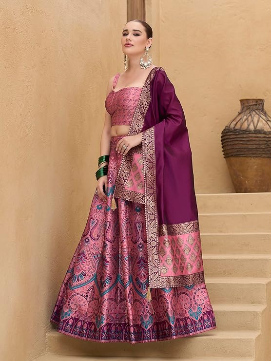 PURVAJA Women's Kanjiwaram Semi-Stitched Lehenga choli