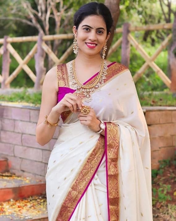 Flosive Ayn Women's Present Banarasi Soft Lichi Silk Saree Beautiful Jacquard Rich Pallu Design