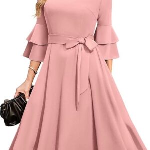 Women's Plus Size 3/4th Bell Sleeves Bridesmaid Dresses （Pink）